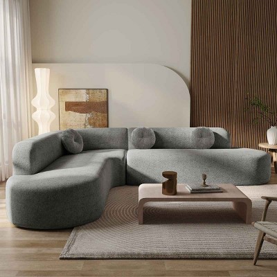 122'' Fabric Upholstery Sectional Sofa,4 Seat Cozy Corner Sofa for Living Room,Curved High Resilience Foam Oversized Sectional Couch-Coolbibila