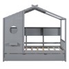 Whisen Wooden Twin Size House Bed & Modern Playhouse Design for Kids With Trundle, Storage Shelf - 4 of 4