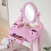 FONTOI 30"W Wood Makeup Vanity Table and Stool Set with Adjustable Oval Mirror 3 Storage Drawers for Bedroom Dressing Room, Pink, 30"*15.75"*52.5" - 2 of 4