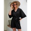 Rompers for Women Summer Casual V Neck Short Belted Wrap Flared Half Sleeve Waist Tie Romper - 2 of 4