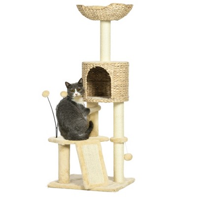 Pawhut Scratching Posts Include 45 Cat Tree For Indoor Cats With Ramp Condo Toy Balls Platforms Bed Cat Tower Beige Target