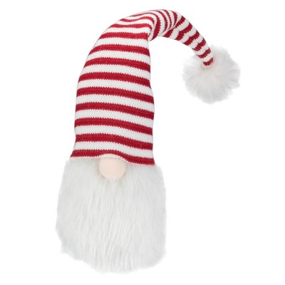 Northlight Plush Gnome Head with Striped Hat Christmas Decoration - 19" - Red and White