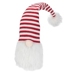 Northlight Plush Gnome Head with Striped Hat Christmas Decoration - 19" - Red and White - 1 of 4