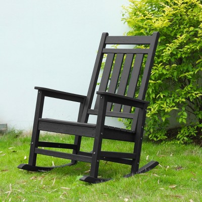 Oversized Patio Rocking Chair With Wood-Texture,Outdoor Rocking Chair,All Weather Resistant porch Rocking Chair -The Pop Home
