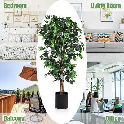 6-Foot Green Artificial Ficus Silk Tree with Wood Trunks