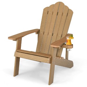 Tangkula Patio HIPS Outdoor Weather Resistant Slatted Chair Adirondack Chair w/ Cup Holder - 1 of 4