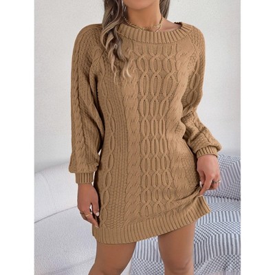 Coolmee Women's Bodycon Pullover Mini Sweater Dresses Crew Neck Cable Knit Cocktail Party Dress