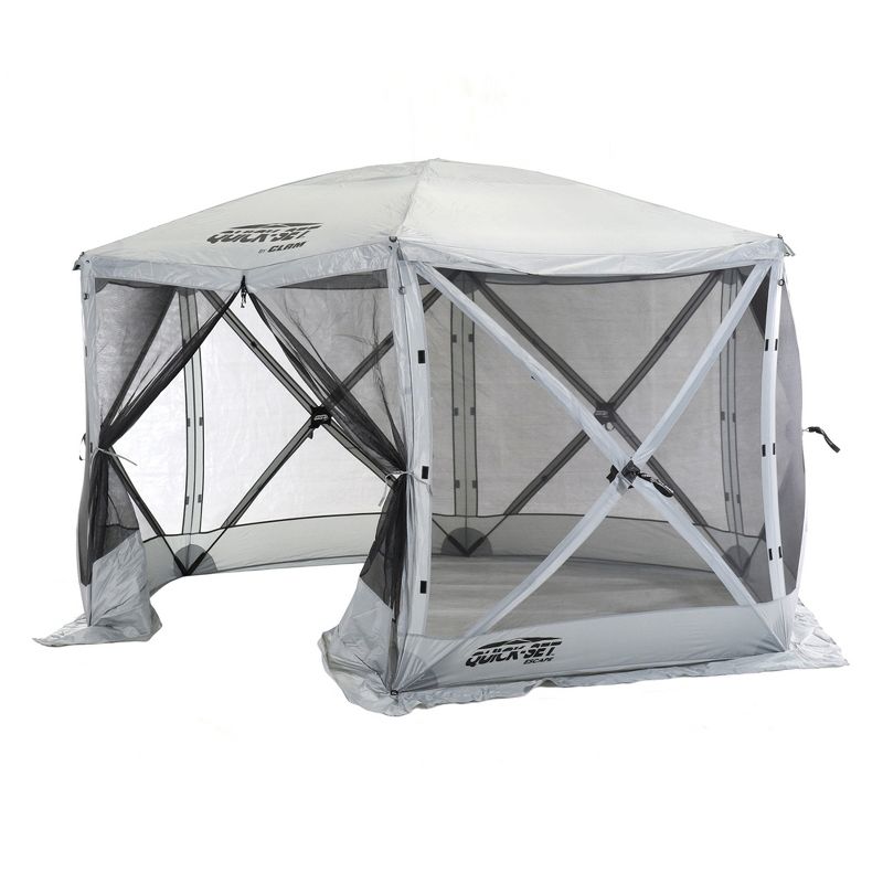 CLAM Quick-Set Pavilion Portable Pop-Up Outdoor Camping Gazebo Screen Tent Sided Canopy Shelter with Ground Stakes & Carry Bag, 1 of 11