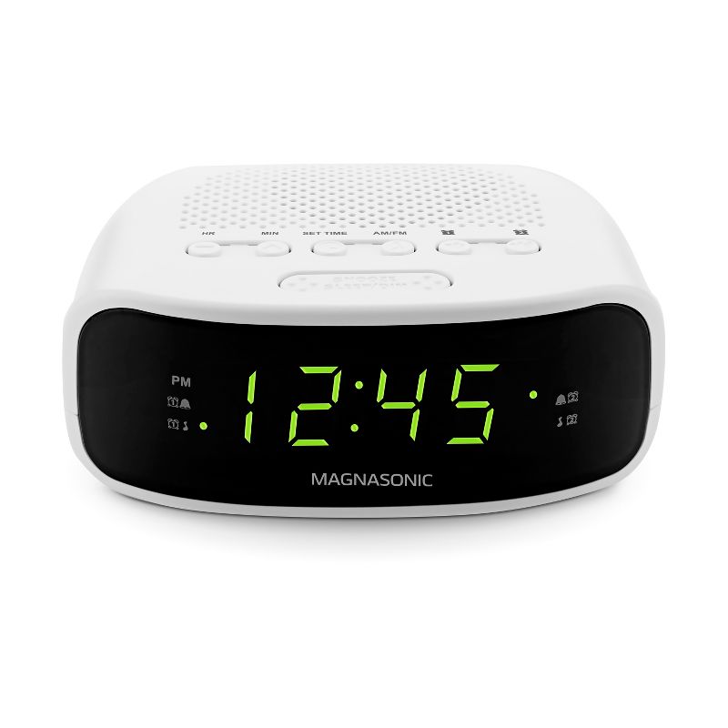 Magnasonic Digital AM/FM Clock Radio with Battery Backup, Dual Alarm, Sleep/Snooze Functions, Display Dimming  Option - White, 2 of 10