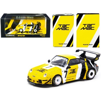 Porsche RWB 993 #7 "Tarmac" Yellow and Black with METAL OIL CAN "RAUH-Welt BEGRIFF" 1/64 Diecast Model Car by Tarmac Works