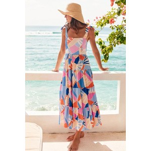 Womens Dress Sleeveless Square Neck Smocked Summer Tie Strap Midi Dress - 1 of 1