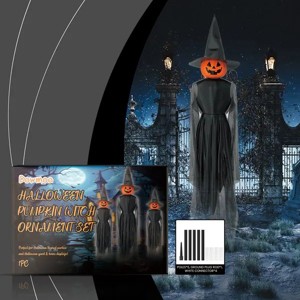 Halloween Pumpkin Witch Ornament Set Festival Outdoor Decoration Light Up Hanging Witch Hat Outdoor Halloween Yard Porch Decor - 1 of 4