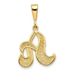 Black Bow Jewelry 14k Yellow Gold, Maci Collection, LG Filigree Script Initial A Pendant - 1 of 4