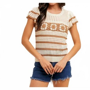 Women's Crochet Ruffle Sweater - Hem & Thread - 1 of 4