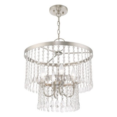 Elizabeth Brushed Nickel 4-Light Crystal Pendant Chandelier