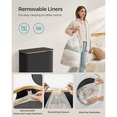 150L Ink Black Collapsible Laundry Hamper with Bamboo Lid