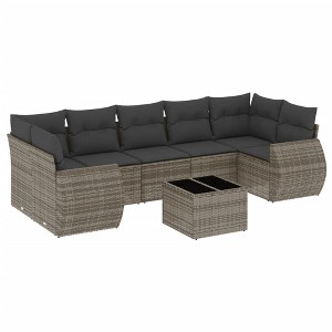vidaXL 8 Piece Patio Sofa Set with Cushions Gray Poly Rattan - 1 of 4