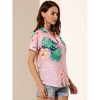 Allegra K Women's Hawaiian Floral Leaves Printed Short Sleeve Button Down Vintage Shirt - 4 of 4