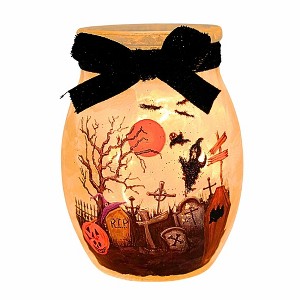 Stony Creek 4.0 Inch Spooky Season Pre-Lit Small Jar Halloween Lighted Glass Accent , Halloween Decor Spooky Halloween Lighted (1PC) - 1 of 4