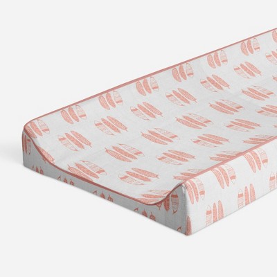 Bacati - Olivia Coral Feathers Quilted Muslin Changing Pad Cover