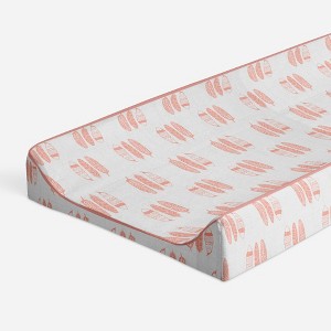 Bacati - Olivia Coral Feathers Quilted Muslin Changing Pad Cover - 1 of 4