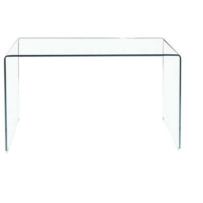 Lirago Tempered Clear Glass Console Table-Rounded Edge Sofa Table for Living Room Office & Compact Spaces 13.7"D * 43.3"L * 29.5"H