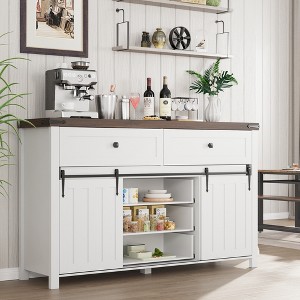 WhizMax 5 Drawers Dresser for Bedroom with Sliding Barn Doors, Wood Dresser & Chest of Drawers, Dresser Organizer for Bedroom, Living Room, White - 1 of 4