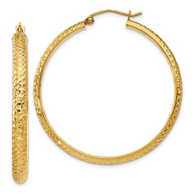 Black Bow Jewelry 3.5mm, 14k Yellow Gold Diamond-cut Hoops, 38mm (1 1/2 Inch)