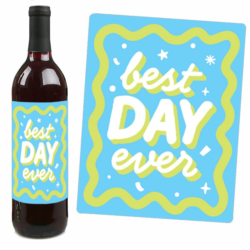 Big Dot of Happiness Party Time - Happy Birthday Party Decorations for Women and Men - Wine Bottle Label Stickers - Set of 4, 3 of 9