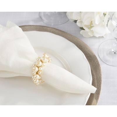 Elegant Faux Pearl Napkin Rings Set of 4, Off-White