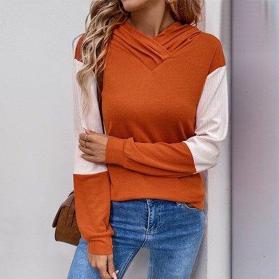 Women's Color Block Hoodie T-Shirt Casual Long Sleeve Pullover Sweatshirt