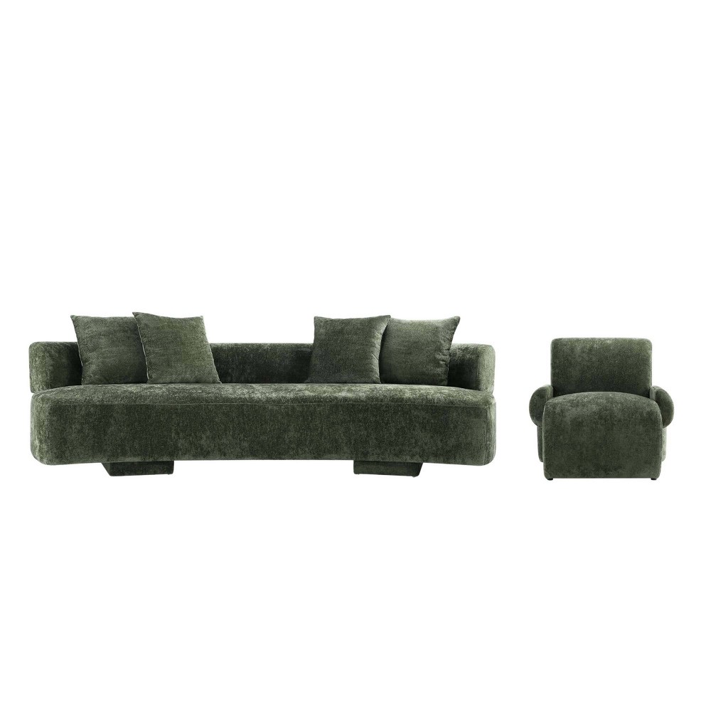 Manhattan Comfort 2pc Verandah Chenille Upholstered 112" Sofa and Accent Chair Set Olive Green