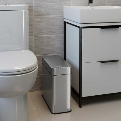 Slim Rectangular Brushed Stainless Steel Touchless Trash Can