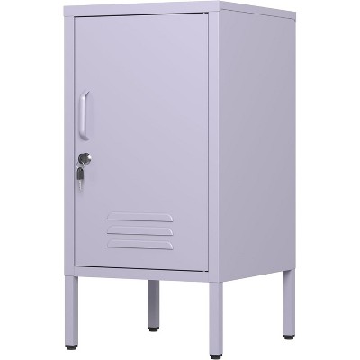homfan Modern Metal End Side Table,Single Door Lockable Metal End Table with 2 Adjustable Shelf,Anti-Tilt Design,Multifunctional Home Cabinet