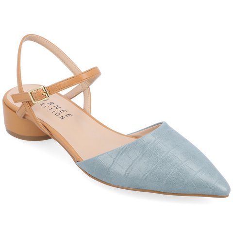 Обувь Journee Collection Women's Brynn Croco Vegan Leather Pointed Toe Flats Blue 12