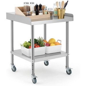 Commercial Steel Work & Prep Table, 3-Sided Backsplash Heavy Duty Prep Worktable, Casters Heavy Duty Food Prep Worktable for Hotel, Home, Restaurant - 1 of 4