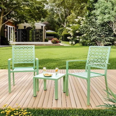 3 Piece Outdoor Patio Table and Chairs Set, Coffee Table Balcony Furniture Sets for Apartments, Outside Dining Sets for Backyard/ Porch/ Deck