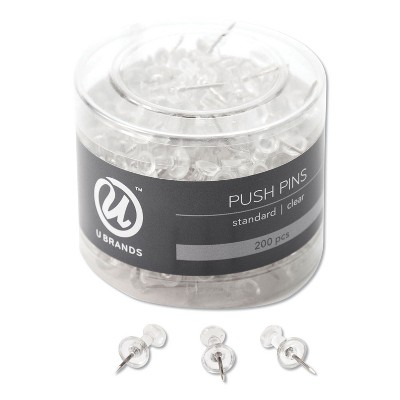 U Brands Standard Push Pins Plastic Clear 7/16" 200/Pack 658U08-24