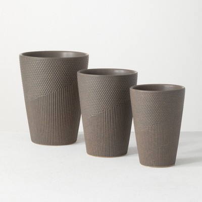 Sullivans Set of 3 Ceramic Planter Vases 7.75"H, 7"H & 6"H Gray