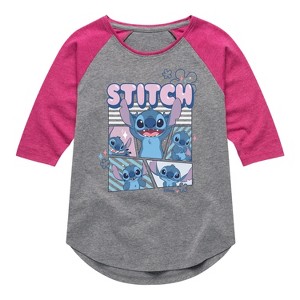 Girls' - Disney - Moods Of Stitch Shirt Tail Raglan Graphic T-shirt - 1 of 3