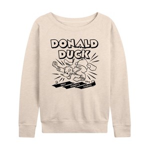 Women's - Disney - Donald Duck Comics Lightweight French Terry Wide Neck Long Sleeve Shirt - 1 of 4