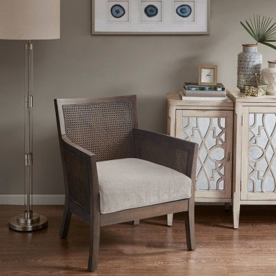 Farmhouse Chic Tan Cane Back Accent Chair with Espresso Wood Finish