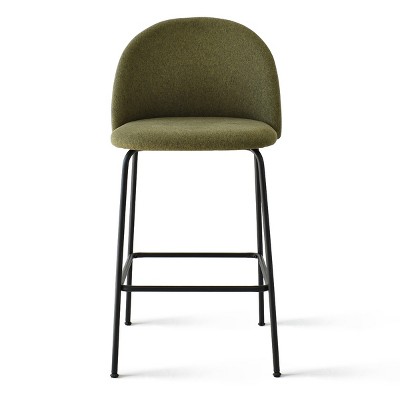 Olive Green Upholstered Counter Stools with Black Metal Frame, Set of 2