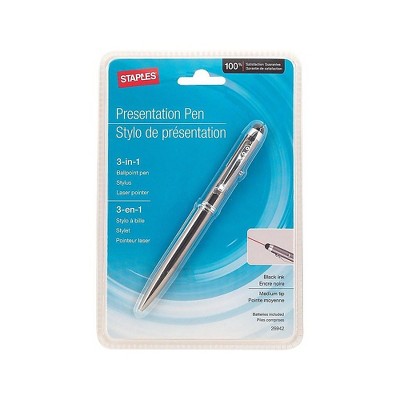 Staples 3-in-1 Pen Stylus Laser Pointer Retract Ballpoint Pen Med Pt Black Ink 26942