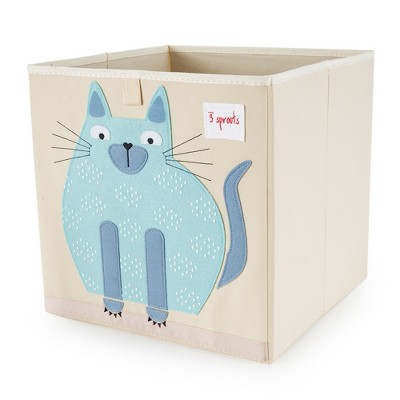 3 Sprouts Large 13 Inch Square Children's Foldable Fabric Storage Cube Organizer Box Soft Toy Bin, Blue Cat
