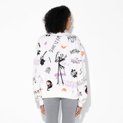 Women's Nightmare Scribbles Fleece Graphic Sweatshirt - White - image 3