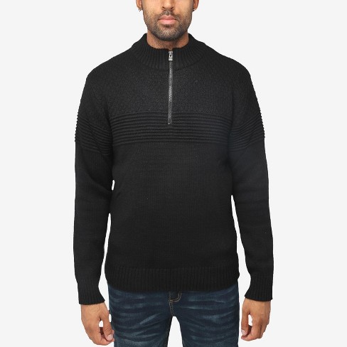 X RAY Men's Quarter Zip Sweater, Slim Fit Knitted Mock Neck Long Sleeve  Pullover Top in BLACK Size 2XL