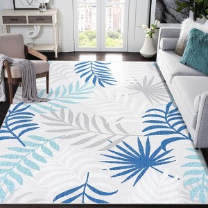 Non-Slip Rug Machine-Washable 9x12 ¨C Tropical Floral Soft Thin Carpet Foldable, Fade-Resistant, Shed-Free, Easy Clean - 1 of 4