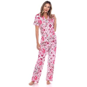 Women's Short Sleeve Top and Pants Pajama Set - White Mark - 1 of 4