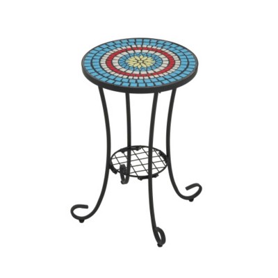 Syemin End Tables Patio Side Table with Shelf, Designs Modern Round Outdoor Accent Side Tables Porch Patio Home House, Black, 14"*14"*21.65"